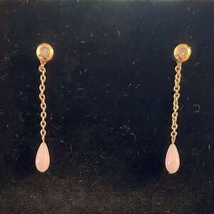 Goldtone and pale pink stone drop earrings